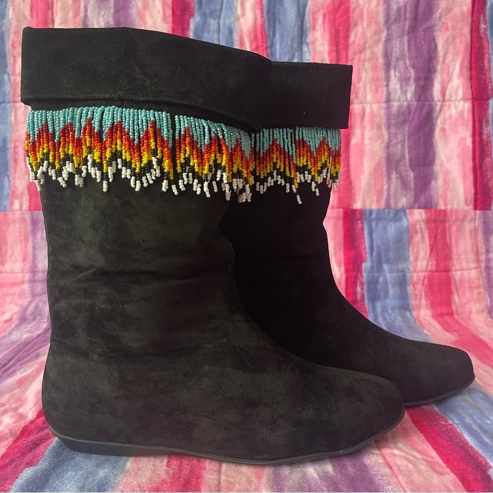 Unbranded Black leather Women's Boots with Beaded Trim size 9 new without tags